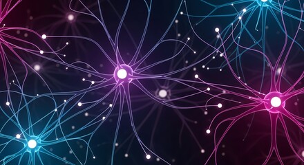 Vibrant neuron connections with glowing synapses for medical illustration