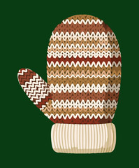 Warm Brown Striped Knitted Mitten with Fur Trim for Comfortable Winter Fashion Accessory