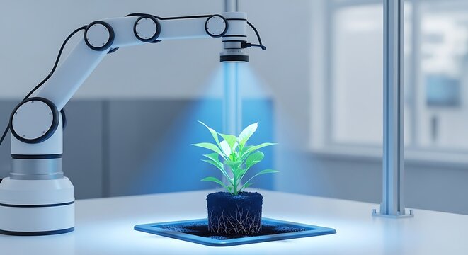 Robotic arm examines plant growth examination technology