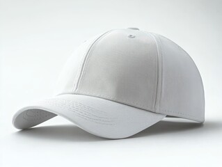 plain white baseball cap with curved brim and visible stitching on clean neutral background, minimalist calm mood