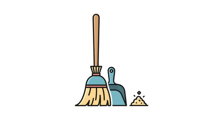 Broom and Dustpan Icon Set for Cleaning and Tidying Up