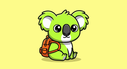 Cute Green Koala Character with Backpack Ready for Adventure.