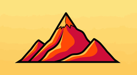 Stylized red mountain peak vector illustration icon.
