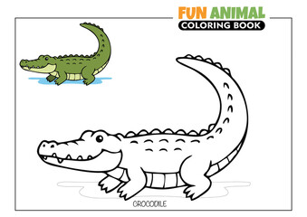 Crocodile Coloring Book Page for Kids with a Full Color Reference