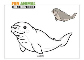 Dugong Coloring Book Page for Kids with a Full Color Reference