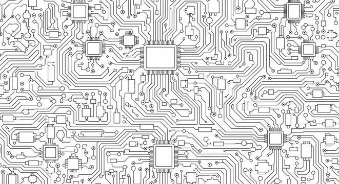 Modern technology background with microchips and circuit board design