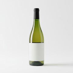 A clean white label on a green glass bottle of wine