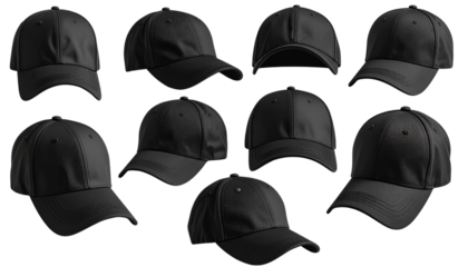 Front and Side View Black Cap Set, isolated on transparent background