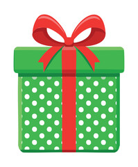 Bright Green Polka Dot Gift Box with Red Bow and Ribbon for Christmas Presents Design
