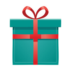 Simple Teal Blue Gift Box with a Red Ribbon Cross Tied for Festive Christmas Present Delivery