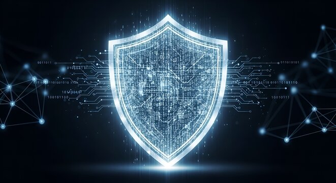 Safeguard your digital world with a strong cyber security shield. Protect your data and privacy with cutting-edge technology. Ideal for conveying trust and reliability in the digital age. - Powered by Adobe