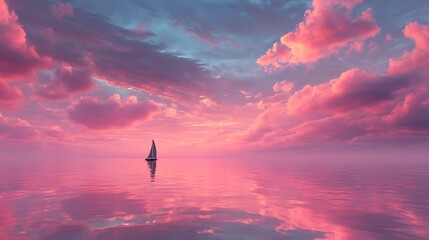 Pink sunset sailboat serene ocean view seascape dreamy clouds reflection travel wallpaper background