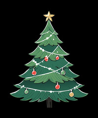 Classic Decorated Christmas Tree with Star and Baubles on a Dark Background for Festive Design