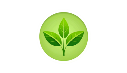 A green leaf emblem featuring three leaves sprouting from a stem, inside a white-bordered circle