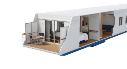 Cruise ship cabin isolated on transparent background offers a luxurious and comfortable stay