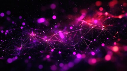 glowing purple and pink network of interconnected nodes and fine lines with floating particles and bokeh, futuristic mysterious and energetic atmosphere