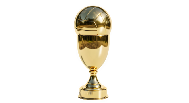 Golden volleyball trophy isolated on transparent background, a symbol of victory and achievement