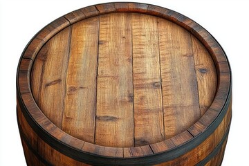 Fototapeta premium rustic wooden barrel top with weathered oak planks and metal hoops evoking warmth and nostalgia