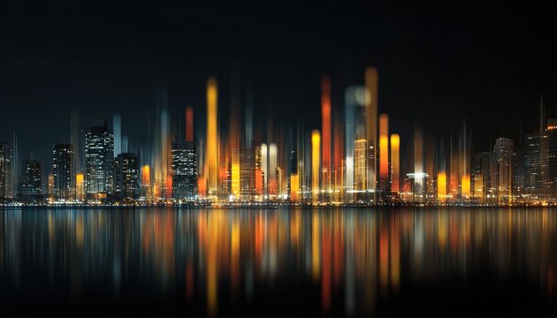 Consulting services with abstract data charts and city lights. High quality