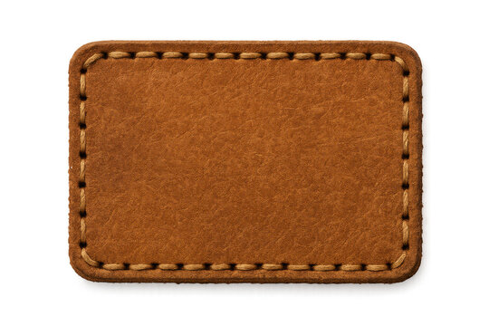 Empty brown leather blank patch on transparent background ready for custom text or logo design