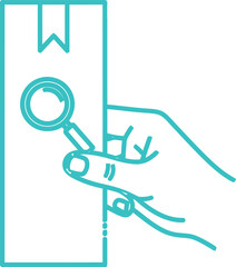 Illustration of hand holding magnifying glass over package isolated on white background