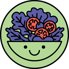 Illustration of cute salad bowl with a smile isolated on white background