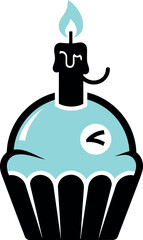 Illustration of birthday cupcake with candle isolated on white background