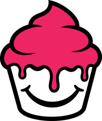 Illustration of cute cupcake with pink frosting isolated on white background