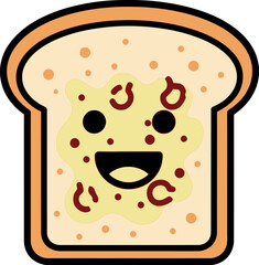 Illustration of cute toast with jam isolated on white background