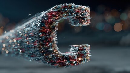 Abstract illustration of the letter C composed of interconnected digital data and lights
