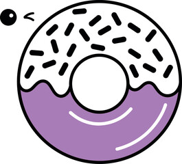 Illustration of cute donut with purple glaze and sprinkles isolated on white background