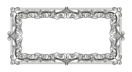 Ornate rectangular frame with intricate scrollwork and decorative vintage design.