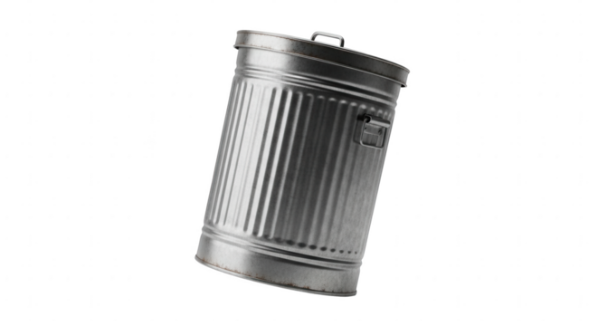 Shiny corrugated metal waste bin with lid, perfect for trash collection and disposal.