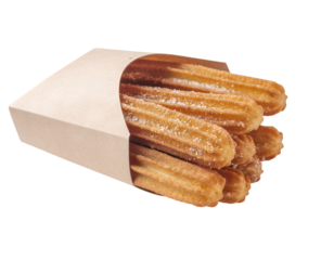 Churros in takeaway paper isolated on transparent png