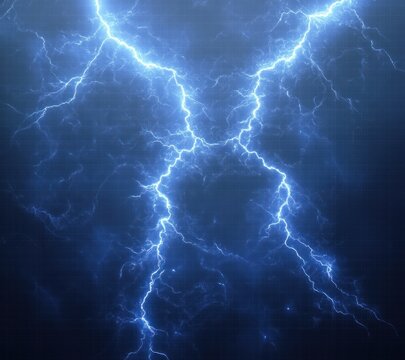 dramatic blue lightning arcs branching across a dark digital grid background, crackling with intense electric energy and charged tension - Powered by Adobe