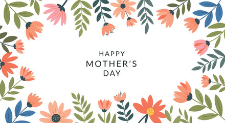 A cheerful illustration featuring a vibrant floral frame surrounding a heartfelt 'Happy Mother's Day' greeting, perfect for celebrating moms.