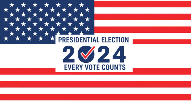 United States Presidential Election 2024 banner with a checkmark in the zero and text \.