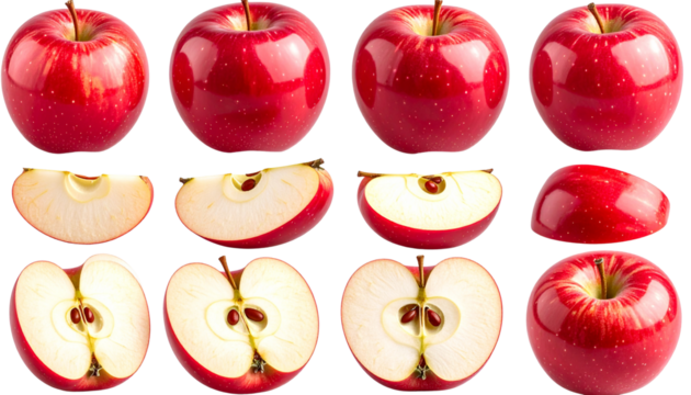  Fresh Red Apple Collection, isolated on transparent background PNG