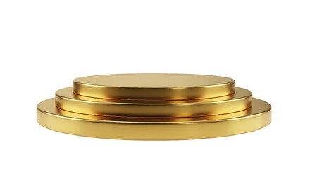 Shiny golden three-tiered circular pedestal podium for product display, awards
