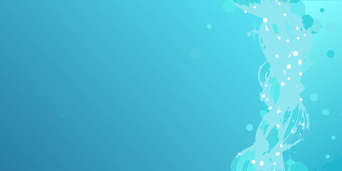Abstract flowing aqua blue wave pattern with white dots and splashes on a gradient background