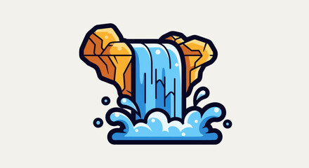 Cartoon Waterfall with Rocks and Splashing Water Illustration.