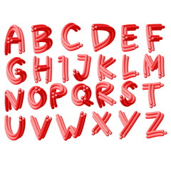 Red Glossy Wormy Font Alphabet Set Illustration