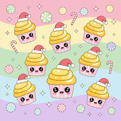 Pastel Kawaii Christmas Background