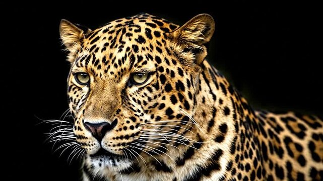 Powerful leopard portrait with intense gaze for wildlife documentaries or nature films