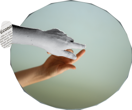 hand holding a mirror art collage