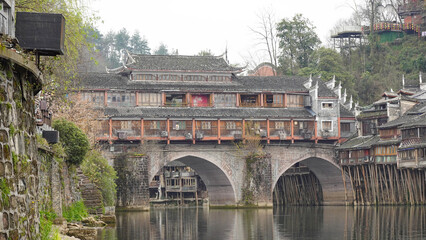 The Fenghuang Ancient Town in Hunan China, It is renowned for its well-preserved ancient architecture and unique ethnic minority cultures