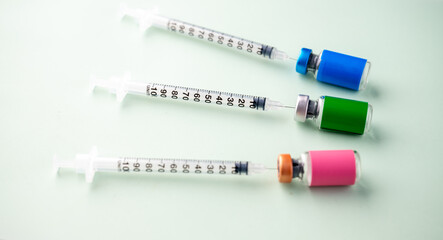 Single Use Syringes With Glass Vials with Various Labels