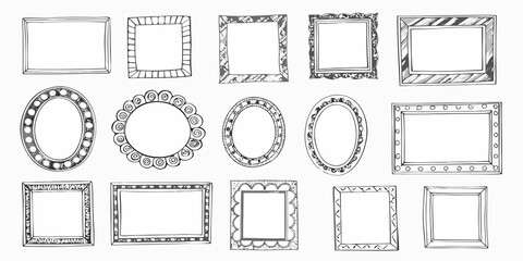 Collection of hand drawn decorative frames and borders in various shapes and styles