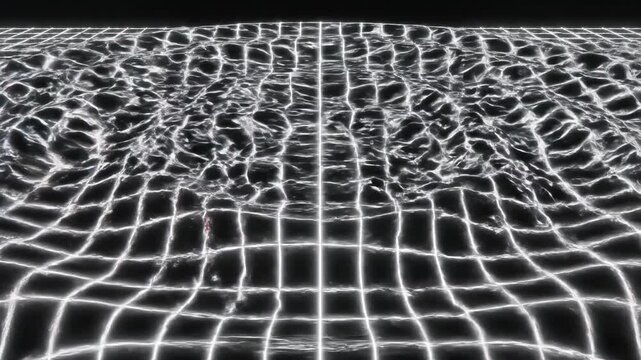 Hypnotic motion of a perfect geometric grid distorting outwards in a rapid succession of resonant digital ripples and waves dynamic, digital background, distorting