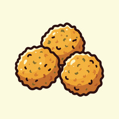 Three golden brown crispy fried food balls, possibly falafel or croquettes, with a textured surface, on a light background.